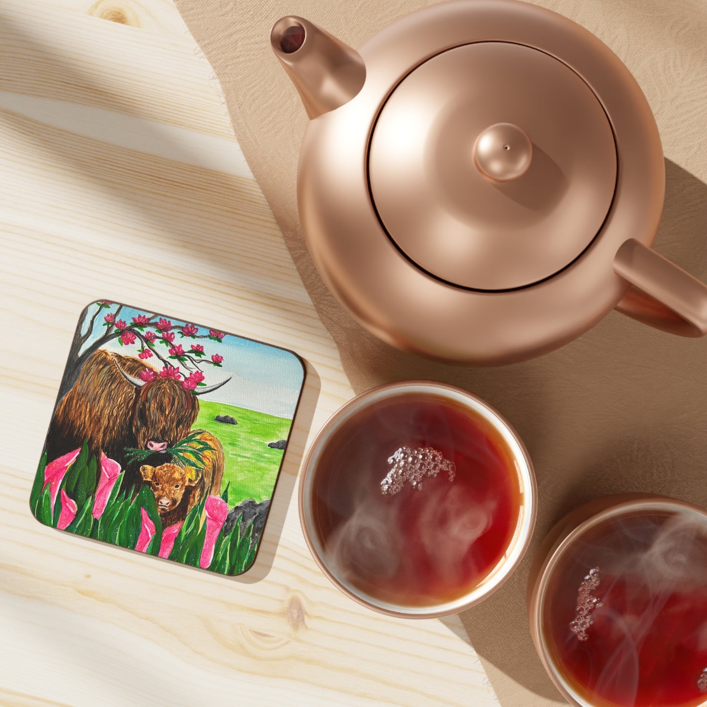 Highland Cow Coaster, Artistic Drink Coaster, Resin Coaster, Kitchen Decor, Rustic Home Gift, Animal Lover Coaster