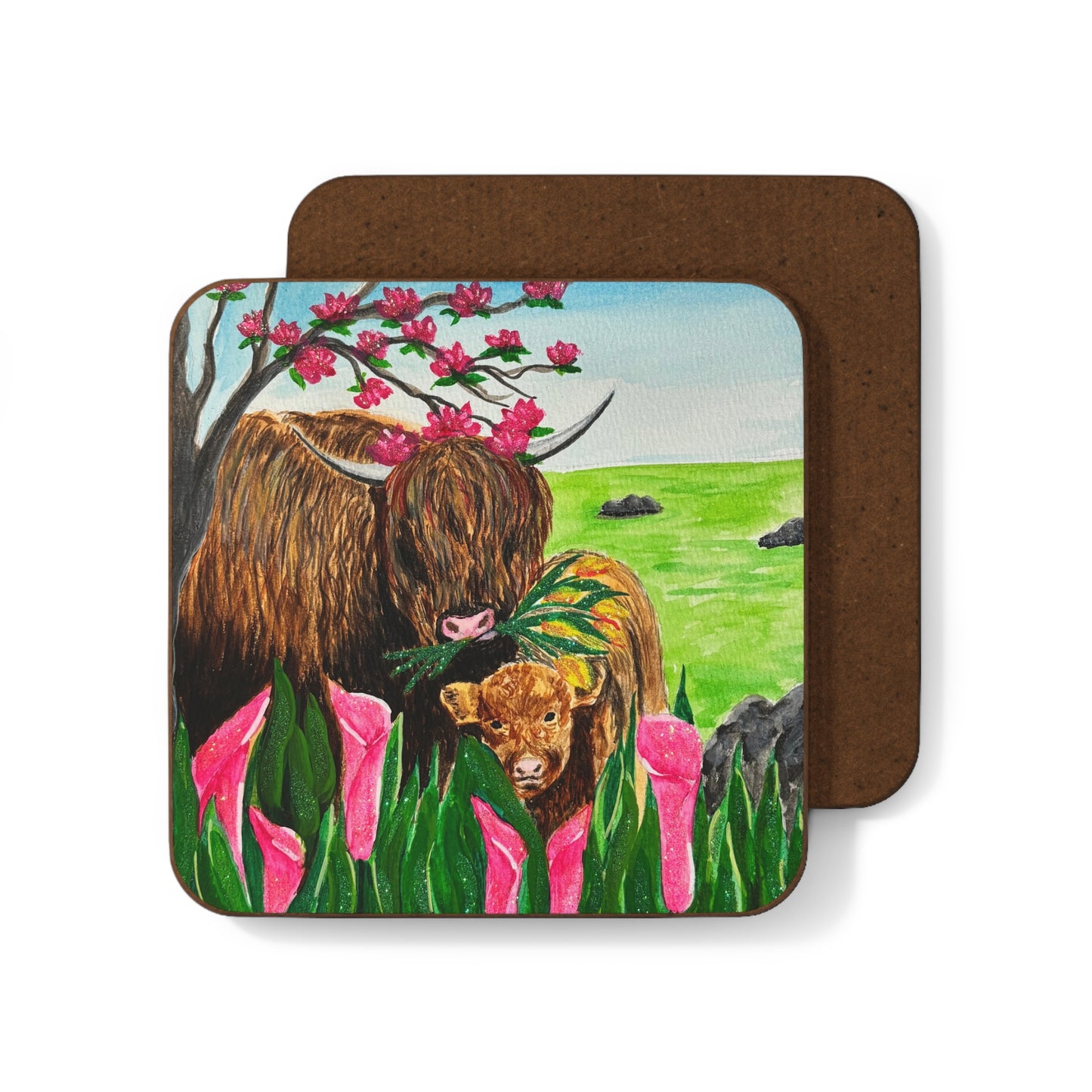 Highland Cow Coaster, Artistic Drink Coaster, Resin Coaster, Kitchen Decor, Rustic Home Gift, Animal Lover Coaster