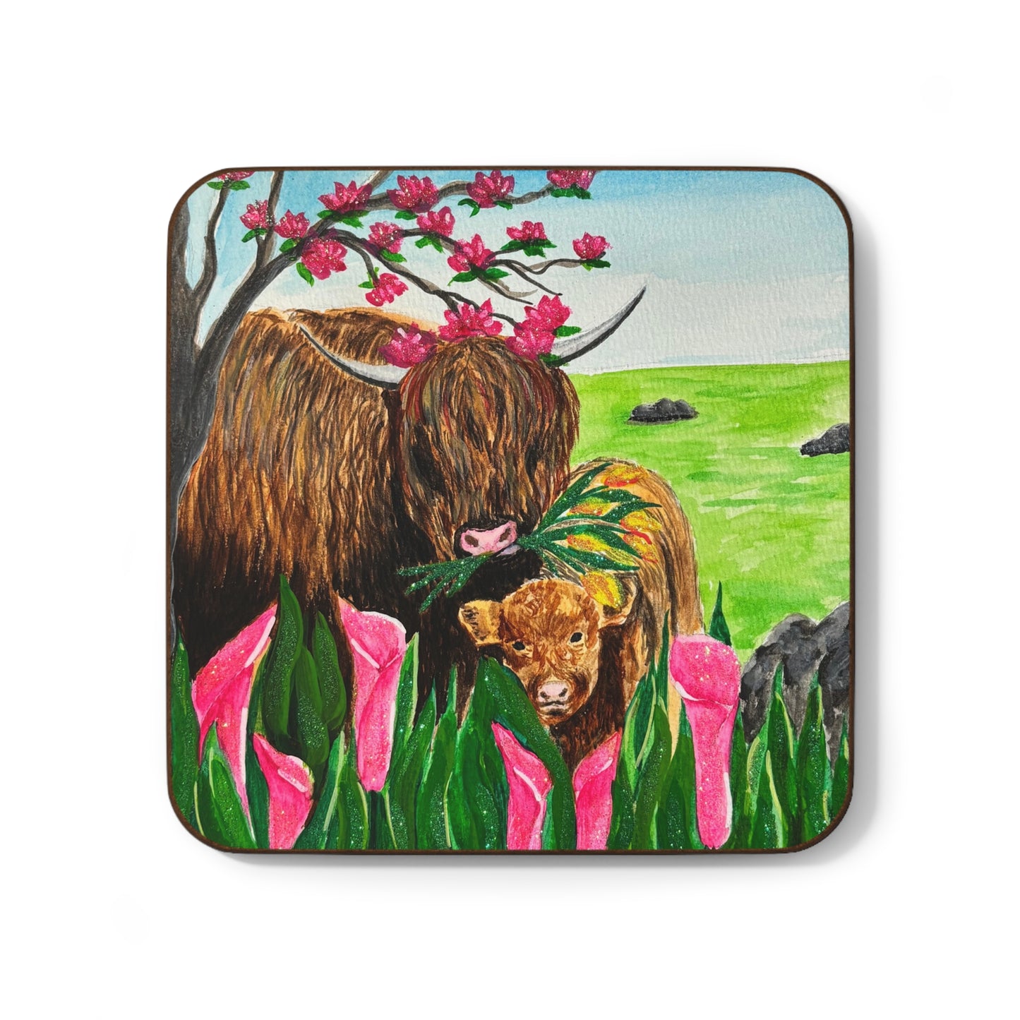 Highland Cow Coaster, Artistic Drink Coaster, Resin Coaster, Kitchen Decor, Rustic Home Gift, Animal Lover Coaster