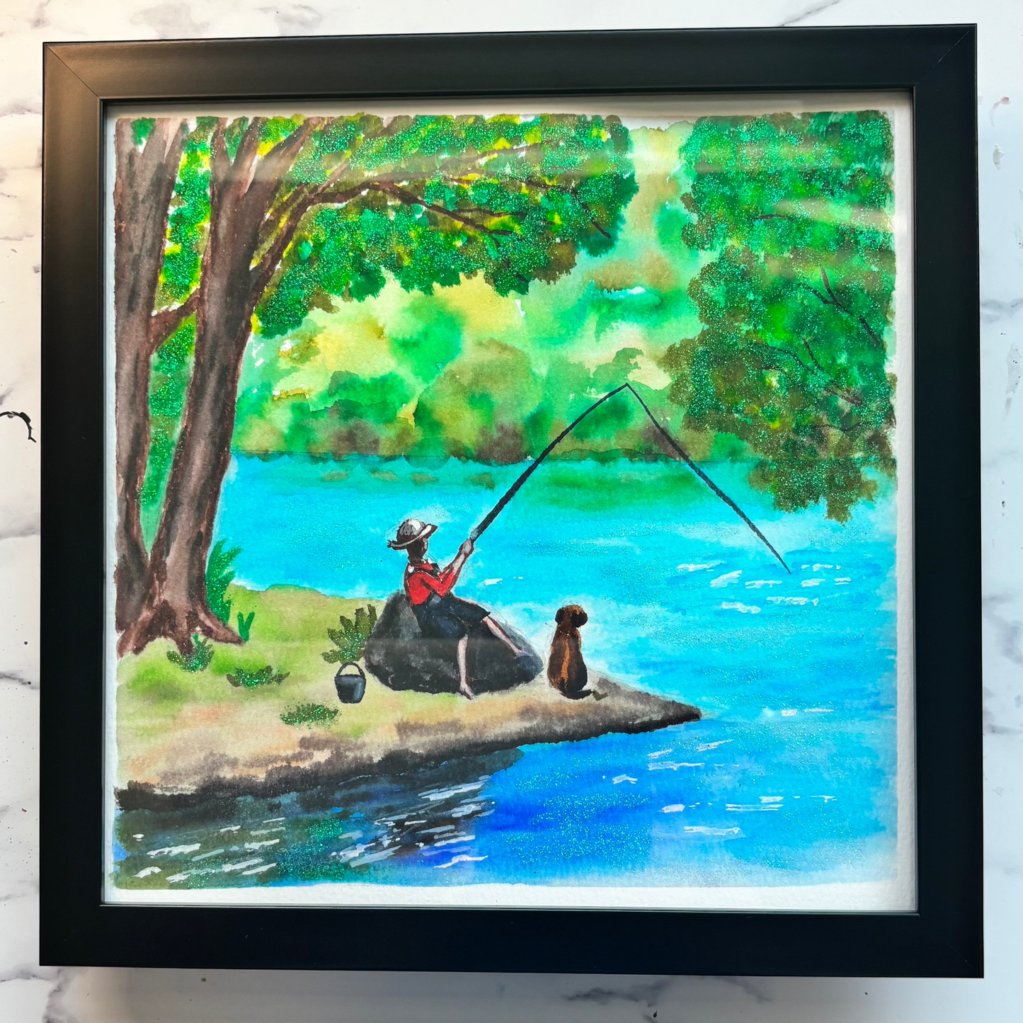 Boy and best friend fishing