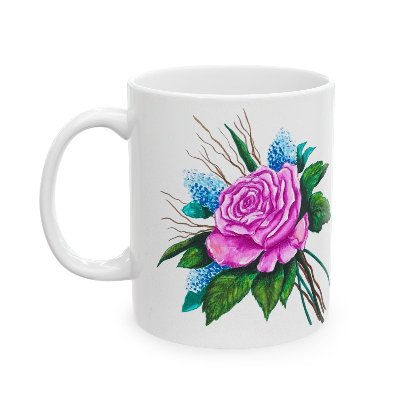 Floral Ceramic Mug, Pink Rose Design, Coffee Cup, Tea Lover Gift, Handmade Mug, Mother's Day Gift, Home Decor