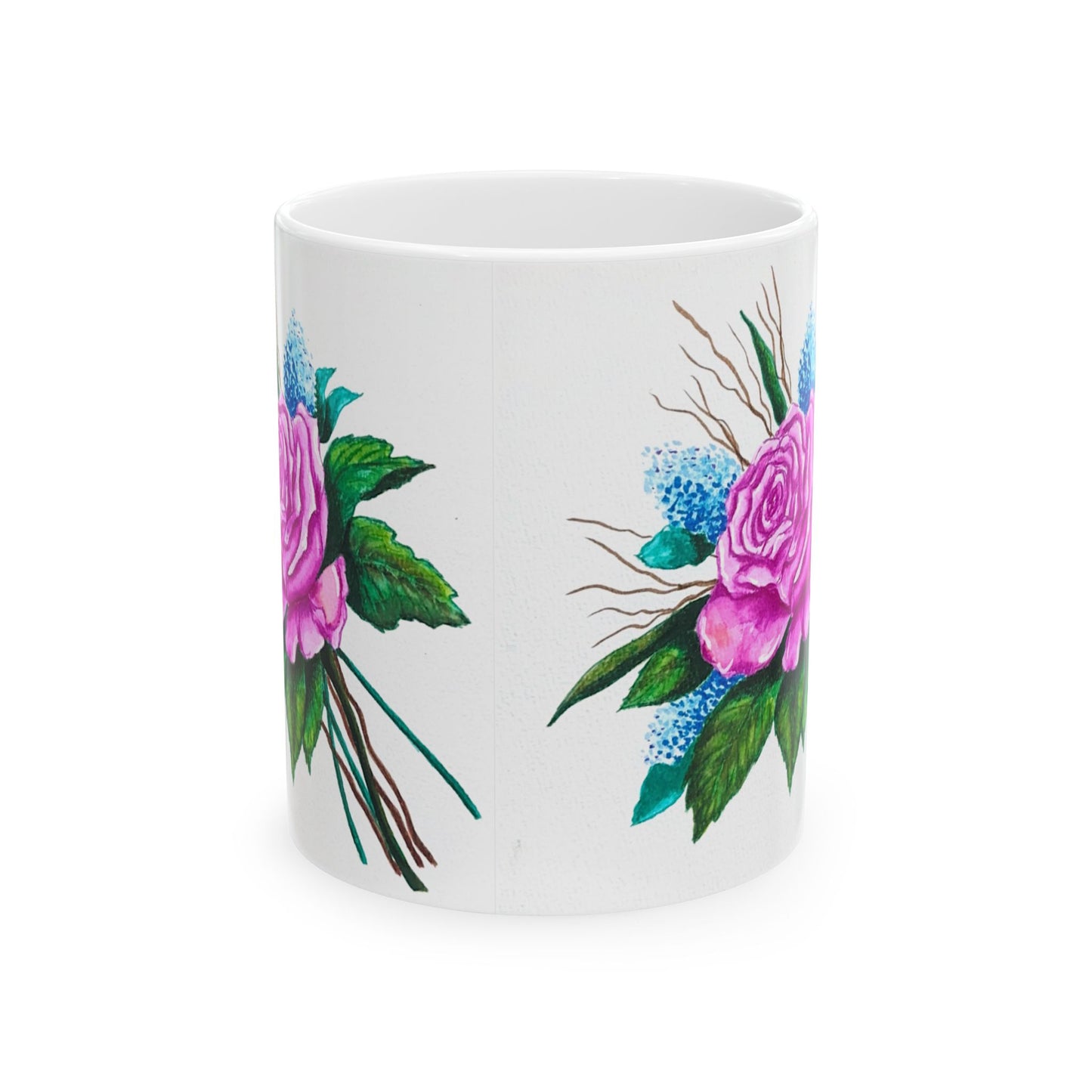 Floral Ceramic Mug, Pink Rose Design, Coffee Cup, Tea Lover Gift, Handmade Mug, Mother's Day Gift, Home Decor