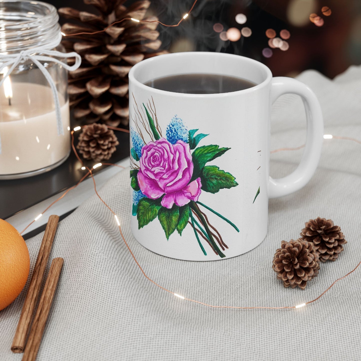 Floral Ceramic Mug, Pink Rose Design, Coffee Cup, Tea Lover Gift, Handmade Mug, Mother's Day Gift, Home Decor