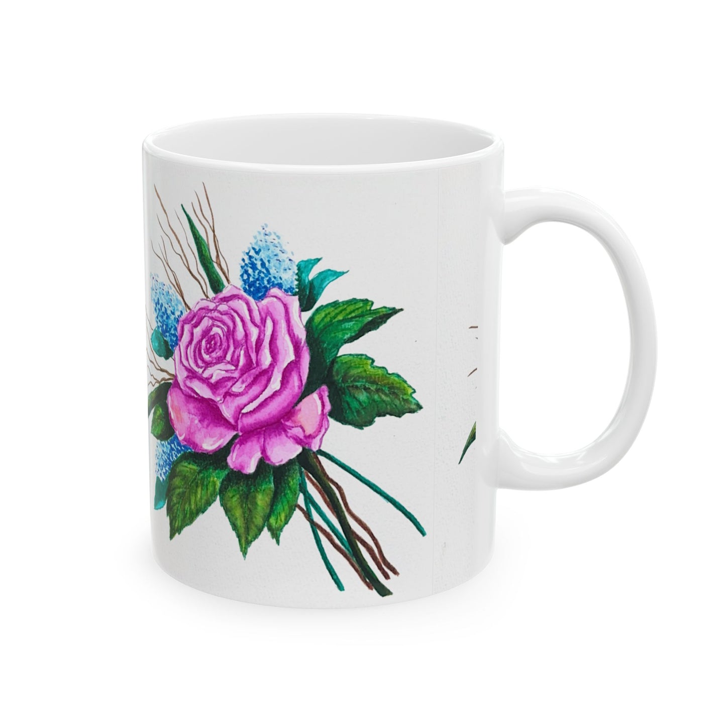 Floral Ceramic Mug, Pink Rose Design, Coffee Cup, Tea Lover Gift, Handmade Mug, Mother's Day Gift, Home Decor